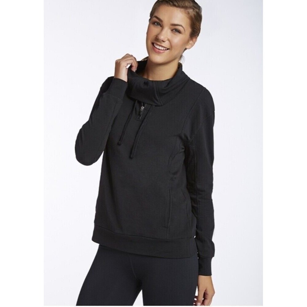 Fabletics Women's Sweatshirt Black Kingston Pullover Cowl Neck Pockets Large